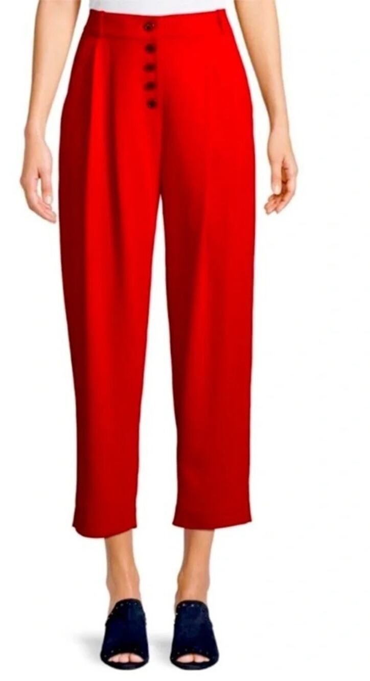A.L.C Women's Sz 4 Russel 4 Button Cropped Crepe Pants Cherry Red